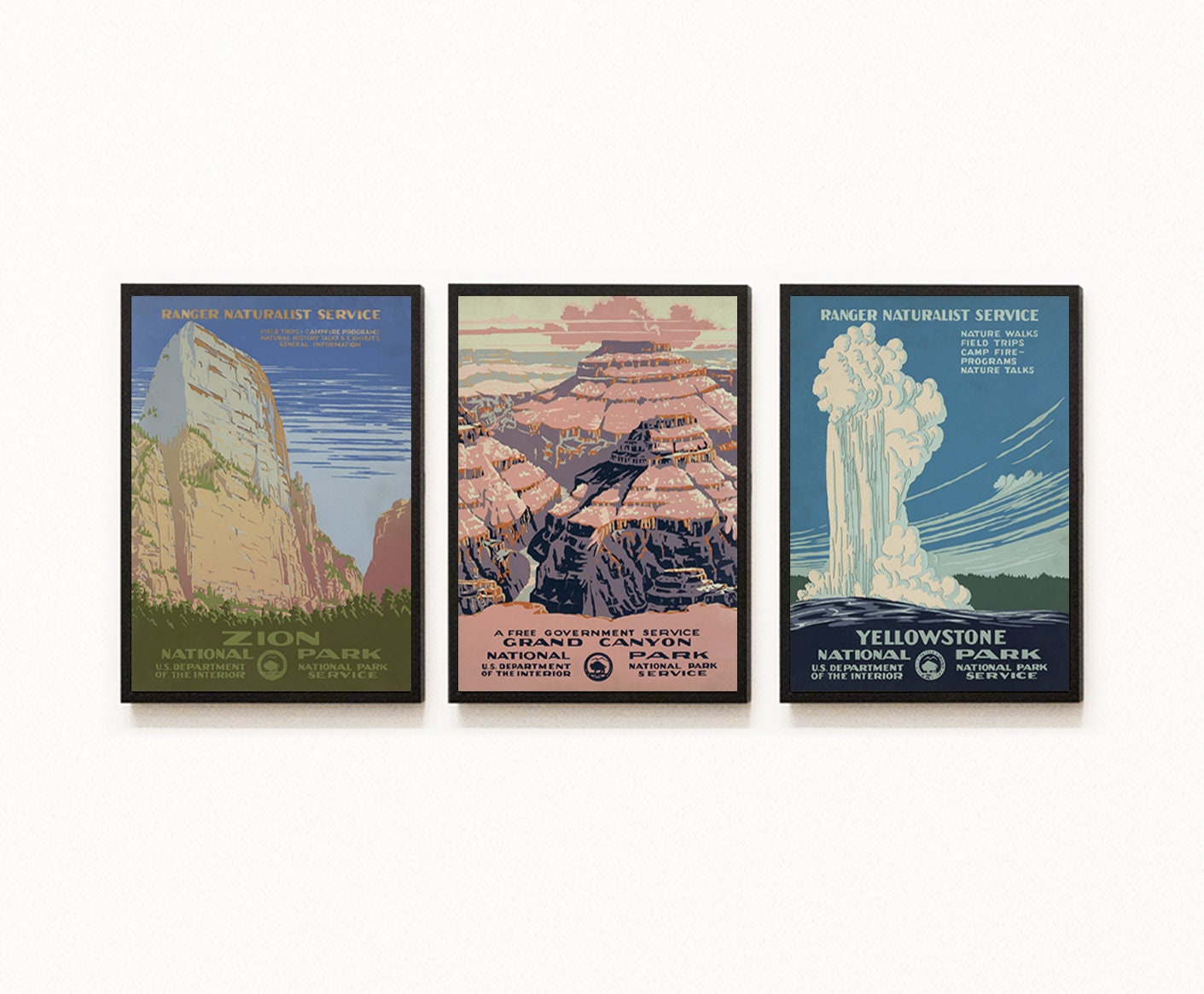 Vintage Travel - US National Parks - Set of 3 Prints