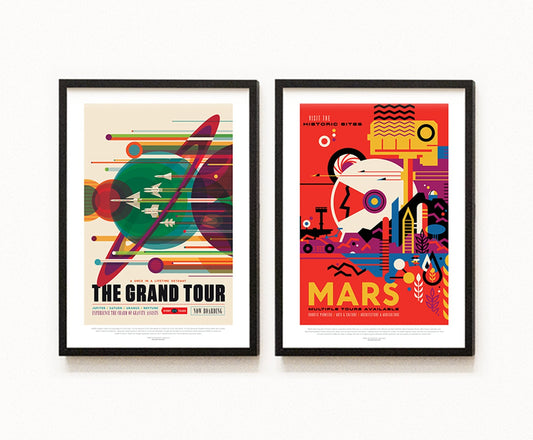 Space Travel - NASA Retro Tourism Advert - Set of 2 Prints - The Grand Tour, Mars