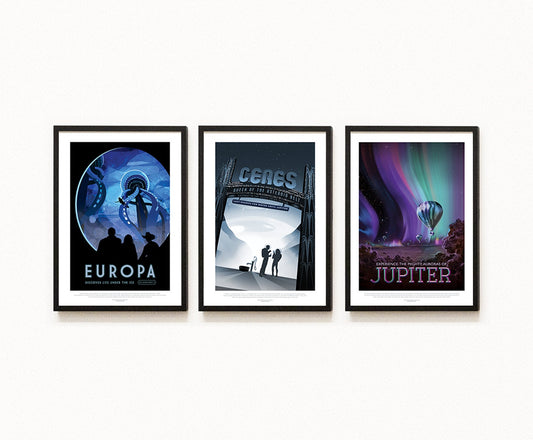 Space Travel - NASA Retro Tourism Advert - Set of 3 Prints - Europa, Ceres, Jupiter