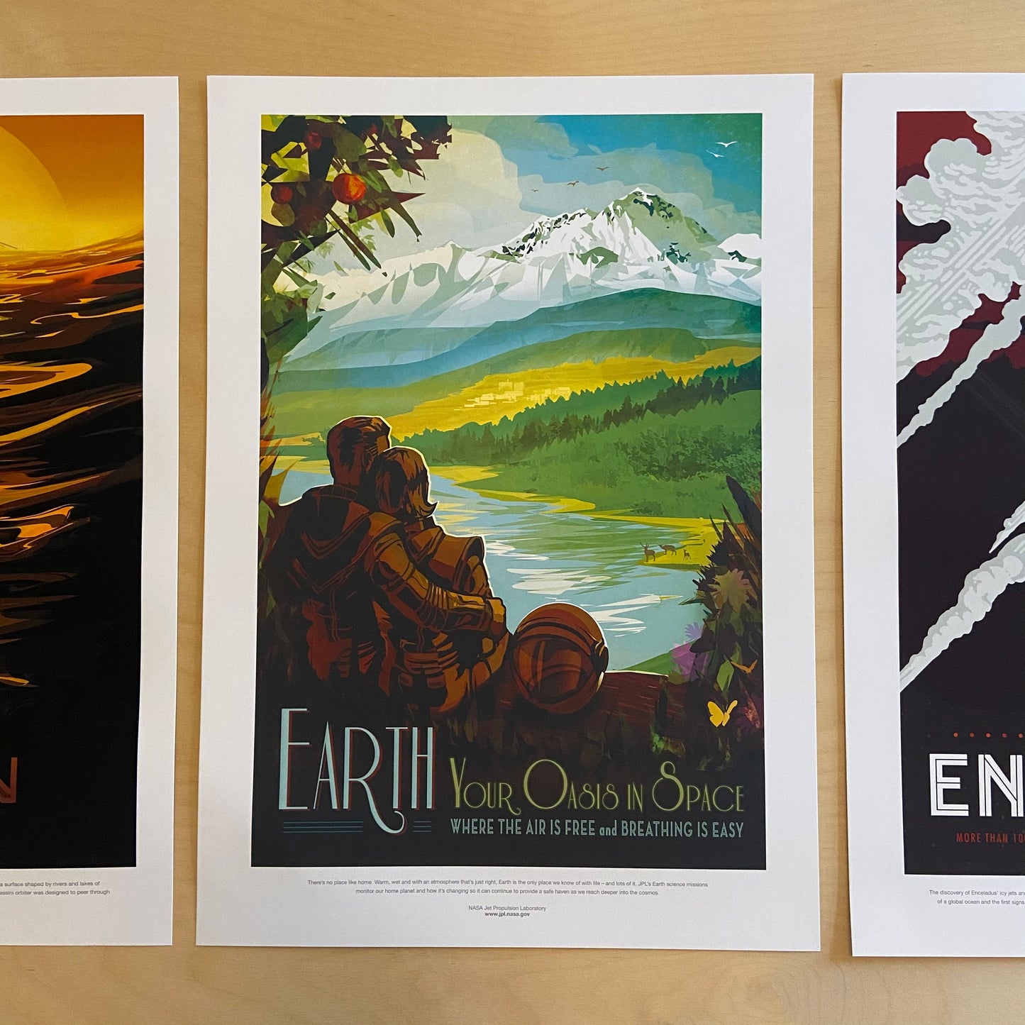 Space Travel - NASA Retro Tourism Advert - Set of 3 Prints - Titan, Enceladus, Earth